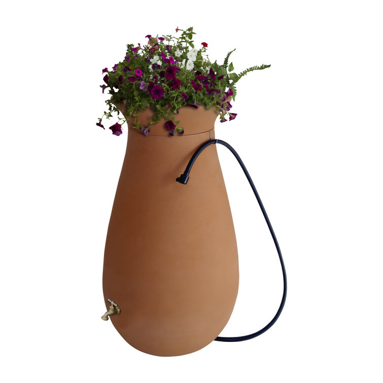 Algreen Weather Resistant Plastic Dual Overflow Rain Barrel and Hose
